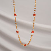 Silver Nakshi Mala with Pearls and Coral Beads