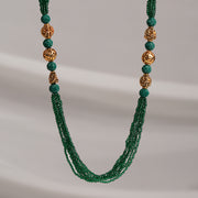 Green Beaded Haaram with Antique SIlver Nakshi Beads