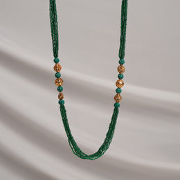Green Beaded Haaram with Antique SIlver Nakshi Beads