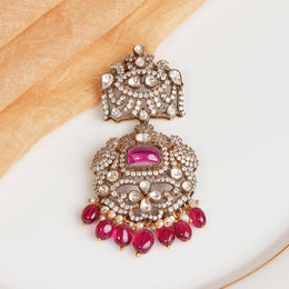 Victorian Silver Pendant with Kundans and Stone Bead Hangings