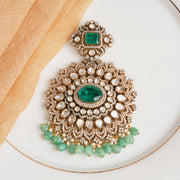 Heavy Stone-Studded Silver Pendant with Emerald Highlights