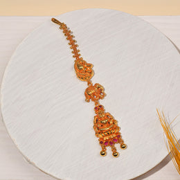 Temple Silver Maang Tikka with Lakshmi Devi, Elephant, and Peacock Design