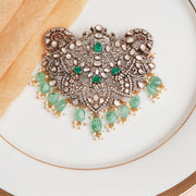 Victorian Silver Pendant with Emeralds and Beads