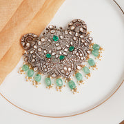 Victorian Silver Pendant with Emeralds and Beads