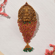 Antique Silver Lakshmi Devi Jada with Stone Bead Hangings and Ruby Potas