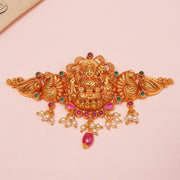 Silver Temple Bhaajubandh with Lakshmi Devi and Peacock Design