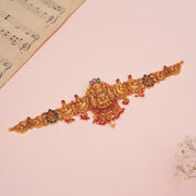 Temple Silver Lakshmi Bhaajubandh with Ruby and Emerald Potas