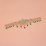 Silver Floral Vaddanam with CZs and Emeralds