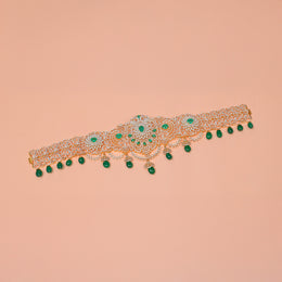 Silver Floral Vaddanam with CZs and Emeralds