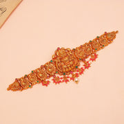 Temple Silver Lakshmi Bhaajubandh with Rubies, Emeralds, and Coral Beads