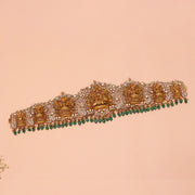 Traditional Lakshmi Mandir Silver Vaddanam with CZs and Emerald Beads