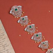 Silver Stone-Studded Jada with Pearl Hangings