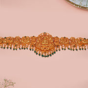 Temple Silver Vaddanam with Emerald Beads and Rubies