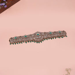 Victorian Silver Vaddanam with Emerald Beads