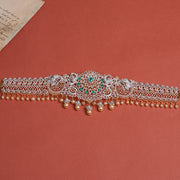 Graceful Peacock Design Silver Vaddanam with CZs