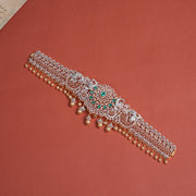 Graceful Peacock Design Silver Vaddanam with CZs