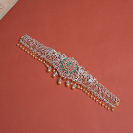 Graceful Peacock Design Silver Vaddanam with CZs