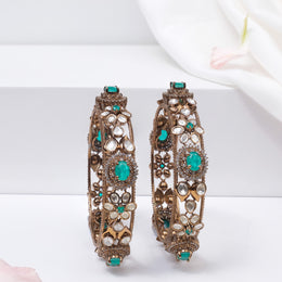 Kundan and Moissanite Combination Victorian Silver Bangles