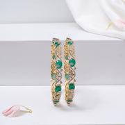 CZ and Emerald Combination Bangles with Floral Design