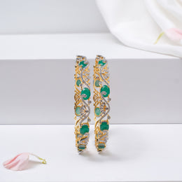 CZ and Emerald Combination Bangles with Floral Design