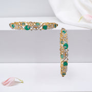 CZ and Emerald Combination Bangles with Floral Design