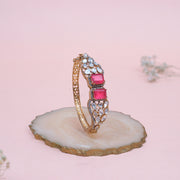 Silver Kada with Drop-Shaped Kundans and Pink Stone