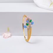 Elegant Silver Kada with Tree Design and Moissanite Stones