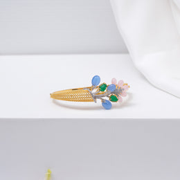 Elegant Silver Kada with Tree Design and Moissanite Stones