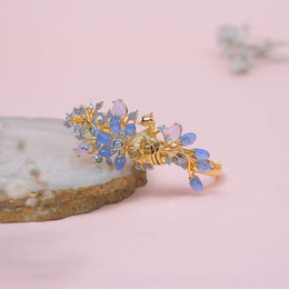 SIlver Kada with Leaf Design and Moissanite Stones