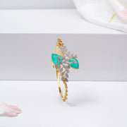 Sleek Silver Kada with CZs and Leaf Design