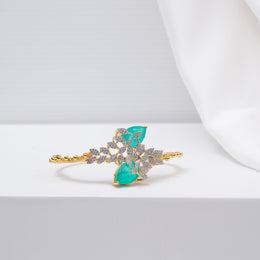 Sleek Silver Kada with CZs and Leaf Design