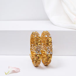 Peacock Silver Bangles with Ruby Potas and CZs