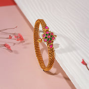 Temple Finish Silver Kada with Floral Highlight