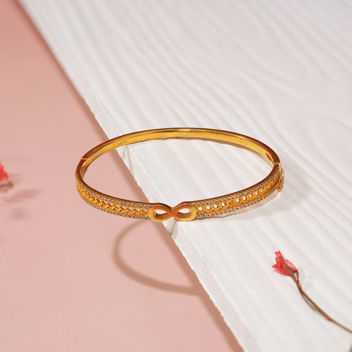 Sleek Silver Kada with Stones and Infinity Design – Padmam