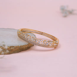 Elegant Silver Kada Bangle with CZ Stones