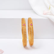 Leaf Design Silver Bangles with Plain Gold Finish