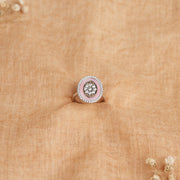 Simple Silver Finger Ring with Enamel Highlight and Stones