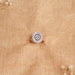 Simple Silver Finger Ring with Enamel Highlight and Stones