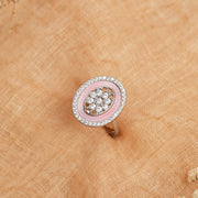 Simple Silver Finger Ring with Enamel Highlight and Stones