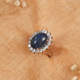 Simple Blue Stone Ring with CZs