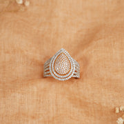 Silver and CZ Stone RIng with Drop-Shaped Highlight