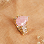 Silver Stone Studded Ring with Pink Stone Highlight