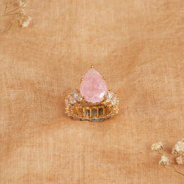 Silver Stone Studded Ring with Pink Stone Highlight