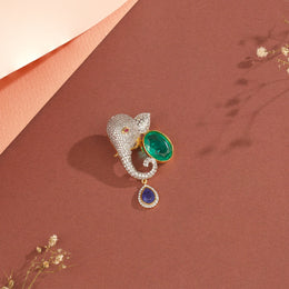 Silver Elephant Pendant with CZs and Moissanite Stones