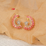 Sleek Silver Earrings with Floral Highlight and Pink Moissanite Stones