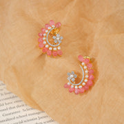 Sleek Silver Earrings with Floral Highlight and Pink Moissanite Stones