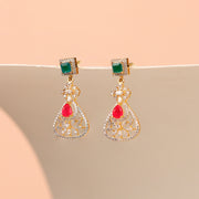 Simple Green and Red Stone Hangings in Silver