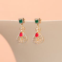 Simple Green and Red Stone Hangings in Silver