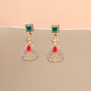 Simple Green and Red Stone Hangings in Silver