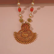 Temple Silver Lakshmi Devi Pendant with Lotus Detailing